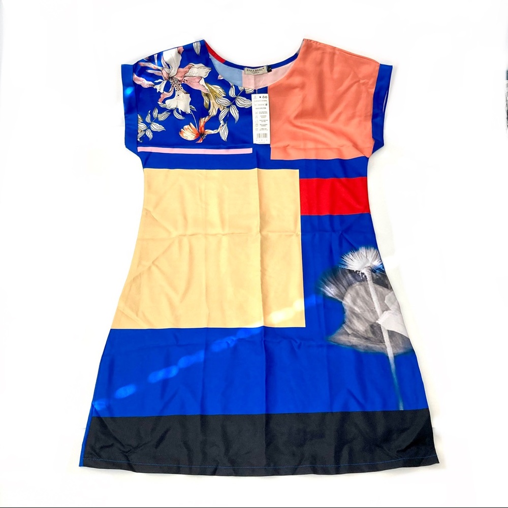 NWT Zara Basics Colorblock Dress w/Floral Detail
